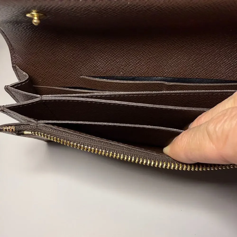 Louis Vuitton Ebene Damier Portefeuille Acordion Wallet Wristlet Authentic Bag